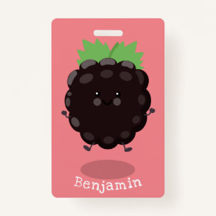 Cute happy blackberry purple cartoon illustration badge