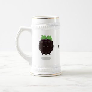 Cute happy blackberry purple cartoon illustration beer stein
