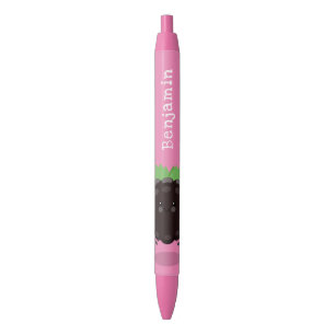 Cute happy blackberry purple cartoon illustration black ink pen