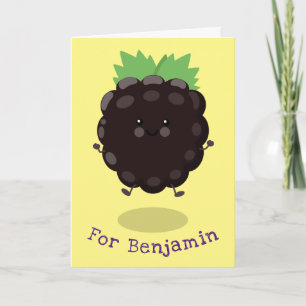 Cute happy blackberry purple cartoon illustration card