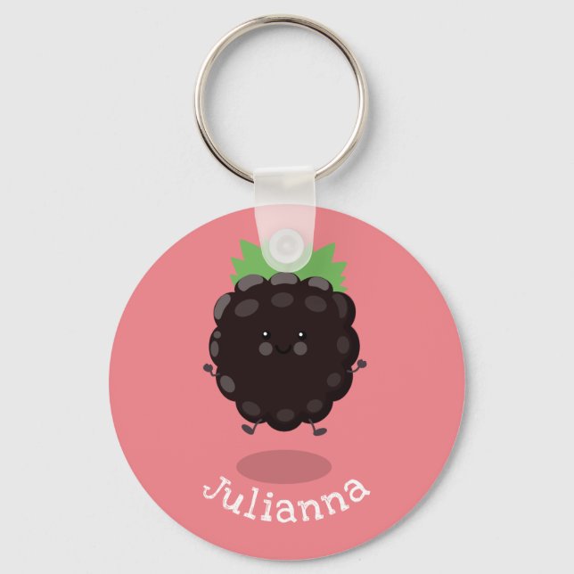 Cute happy blackberry purple cartoon illustration keychain (Front)