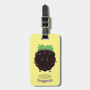 Cute happy blackberry purple cartoon illustration luggage tag