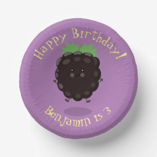 Cute happy blackberry purple cartoon illustration paper plate