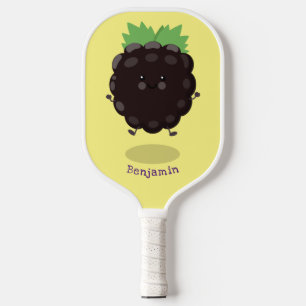 Cute happy blackberry purple cartoon illustration pickleball paddle