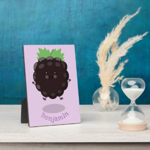 Cute happy blackberry purple cartoon illustration plaque