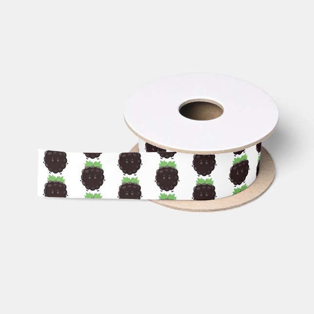 Cute happy blackberry purple cartoon illustration satin ribbon (Spool)