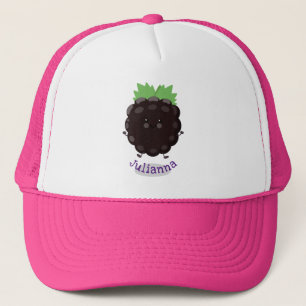 Cute happy blackberry purple cartoon illustration trucker hat