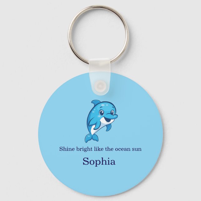 Cute Happy Blue Dolphin Cartoon Sea Creature Keychain (Front)