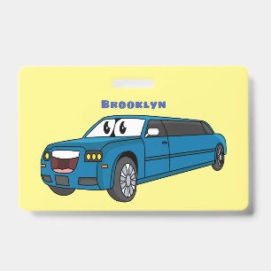 Cute happy blue Limousine cartoon car Badge