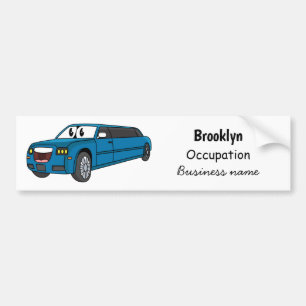 Cute happy blue Limousine cartoon car Bumper Sticker