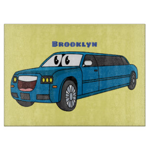 Cute happy blue Limousine cartoon car Cutting Board