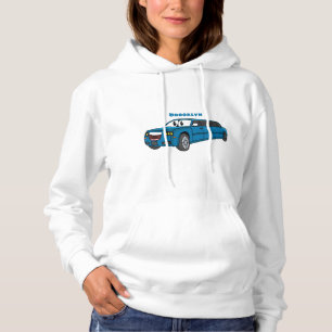 Cute happy blue Limousine cartoon car  Hoodie