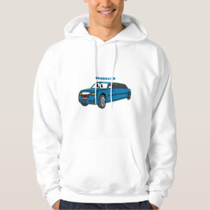 Cute happy blue Limousine cartoon car  Hoodie