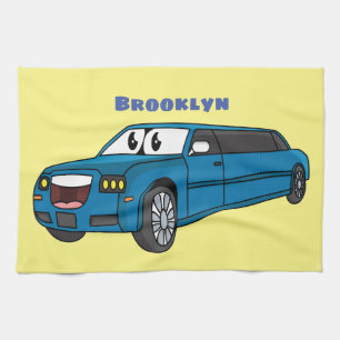 Cute happy blue Limousine cartoon car Kitchen Towel