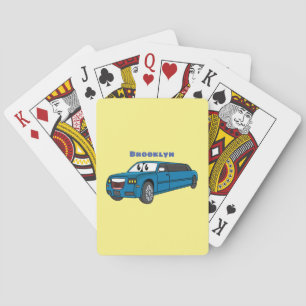 Cute happy blue Limousine cartoon car Playing Cards