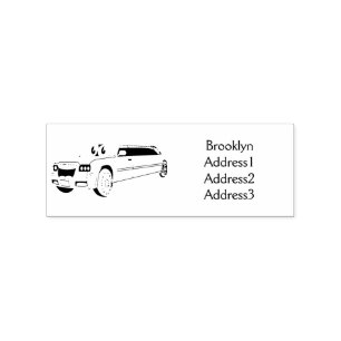 Cute happy blue Limousine cartoon car Rubber Stamp