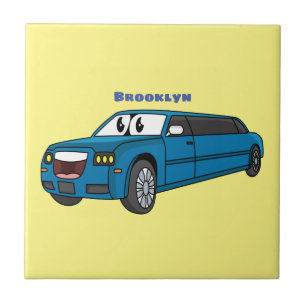 Cute happy blue Limousine cartoon car Tile