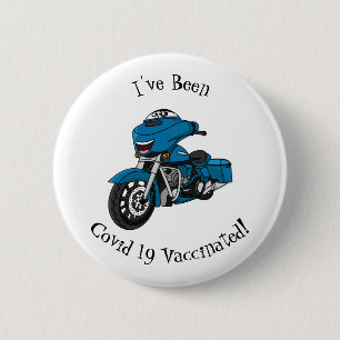 Cute happy blue motorcycle cartoon 2 inch round button
