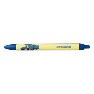 Cute happy blue motorcycle cartoon black ink pen