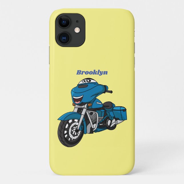 Cute happy blue motorcycle cartoon Case-Mate iPhone case (Back)