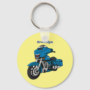 Cute happy blue motorcycle cartoon keychain