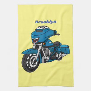 Cute happy blue motorcycle cartoon kitchen towel