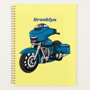 Cute happy blue motorcycle cartoon planner