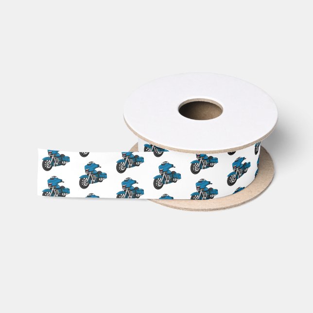 Cute happy blue motorcycle cartoon satin ribbon (Spool)