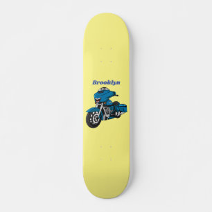 Cute happy blue motorcycle cartoon skateboard