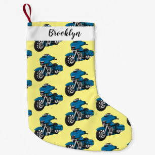 Cute happy blue motorcycle cartoon small christmas stocking