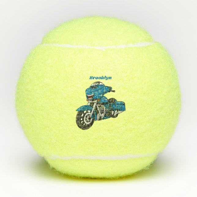 Cute happy blue motorcycle cartoon tennis balls (Front)