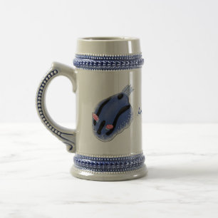 Cute happy blue nudibranch cartoon illustration beer stein