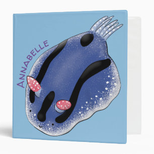 Cute happy blue nudibranch cartoon illustration binder