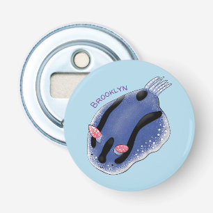 Cute happy blue nudibranch cartoon illustration bottle opener