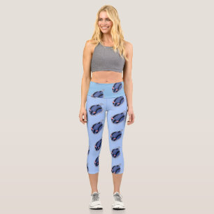 Cute happy blue nudibranch cartoon illustration capri leggings