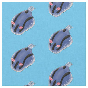 Cute happy blue nudibranch cartoon illustration fabric