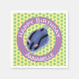 Cute happy blue nudibranch cartoon illustration napkin