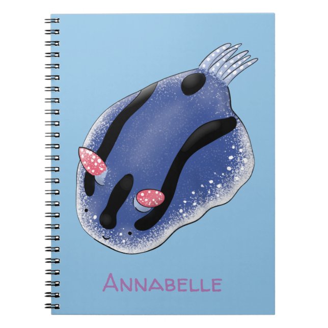 Cute happy blue nudibranch cartoon illustration notebook (Front)
