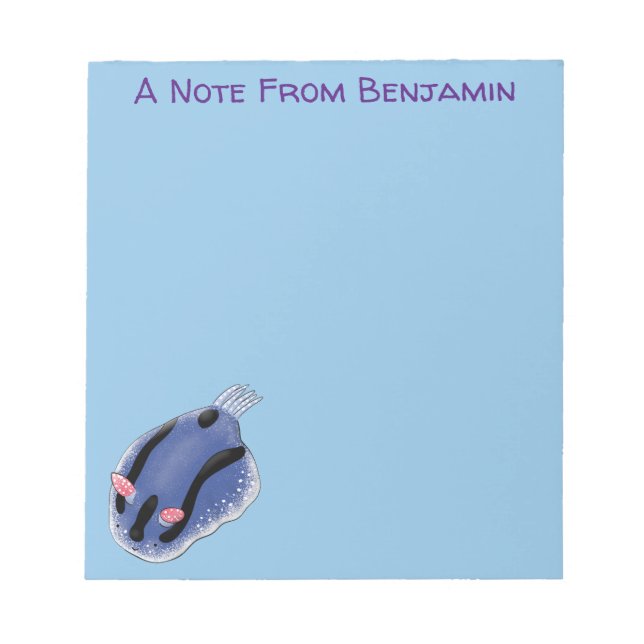 Cute happy blue nudibranch cartoon illustration notepad (Front)