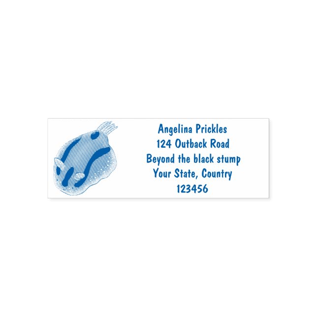 Cute happy blue nudibranch cartoon illustration self-inking stamp (Design)
