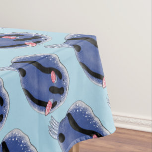 Cute happy blue nudibranch cartoon illustration tablecloth