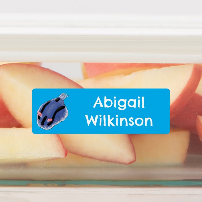 Cute happy blue nudibranch cartoon personalized  (Affixed)