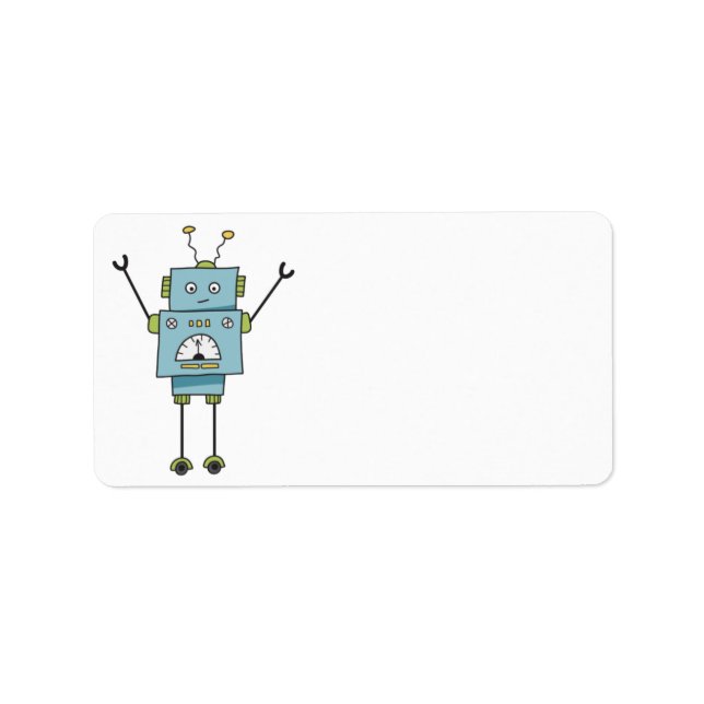 Cute Happy Blue Robot Blank Label (Front)