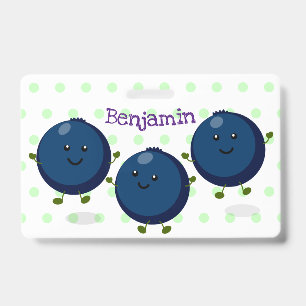 Cute happy blueberries purple cartoon illustration badge