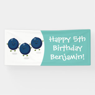 Cute happy blueberries purple cartoon illustration banner
