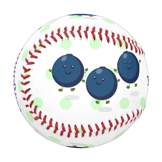 Cute happy blueberries purple cartoon illustration baseball (Front Left)