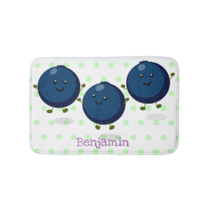 Cute happy blueberries purple cartoon illustration bath mat