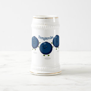 Cute happy blueberries purple cartoon illustration beer stein