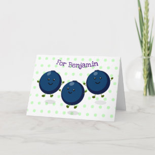 Cute happy blueberries purple cartoon illustration card