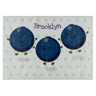 Cute happy blueberries purple cartoon illustration cutting board